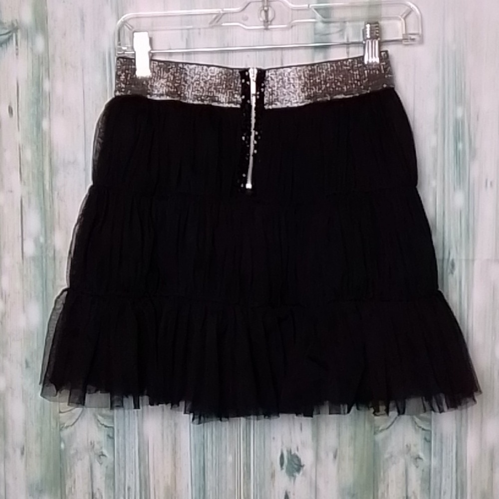 NWOT Y2K Max Rave tulle mini skirt black with silver waist band small